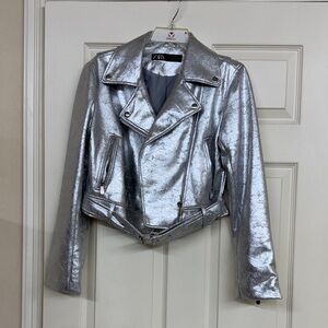 Zara silver metallic biker jacket
